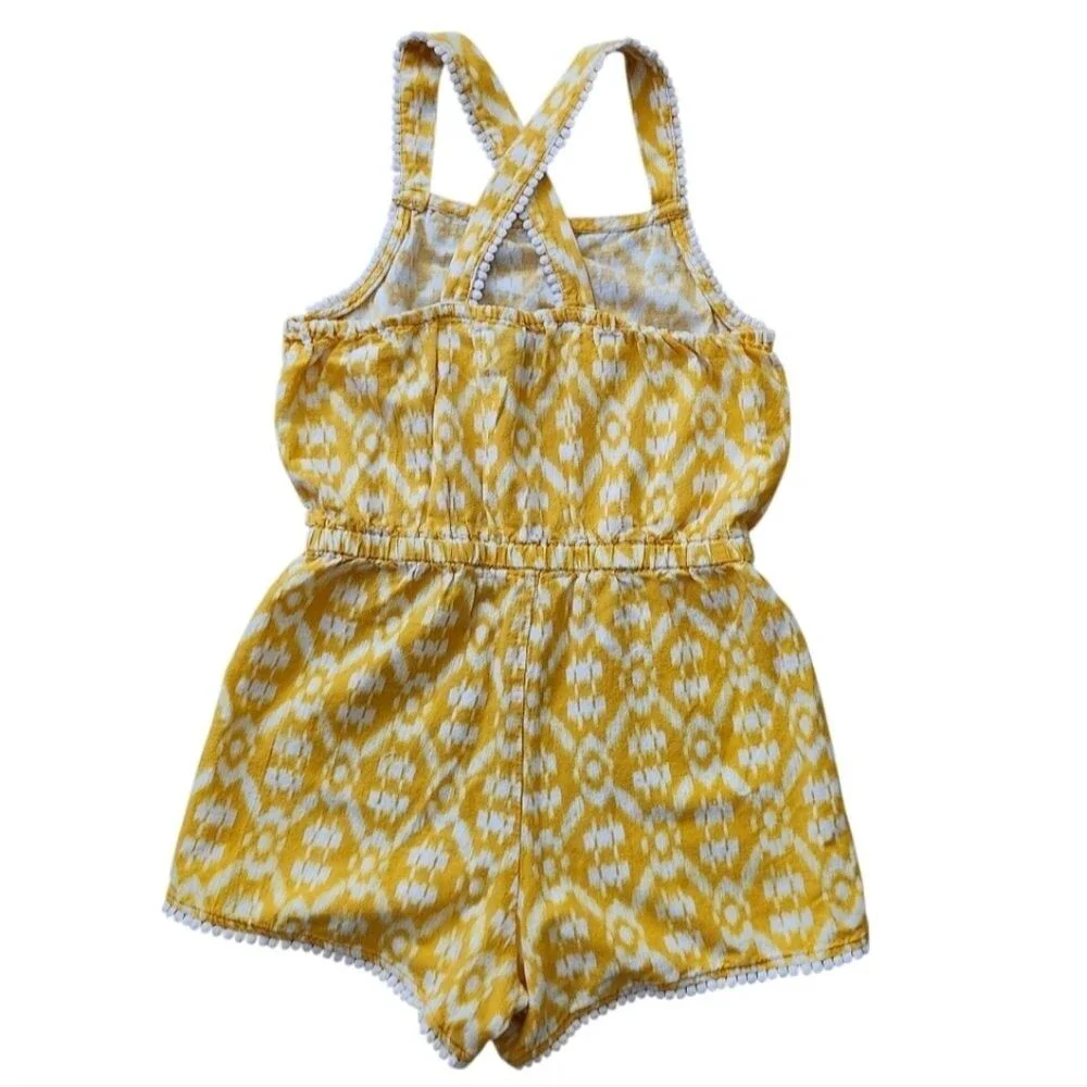 Old Navy Girls Pom-Pom Trim Yellow Cross-Back Strap Romper Sleeveless Size M (8)